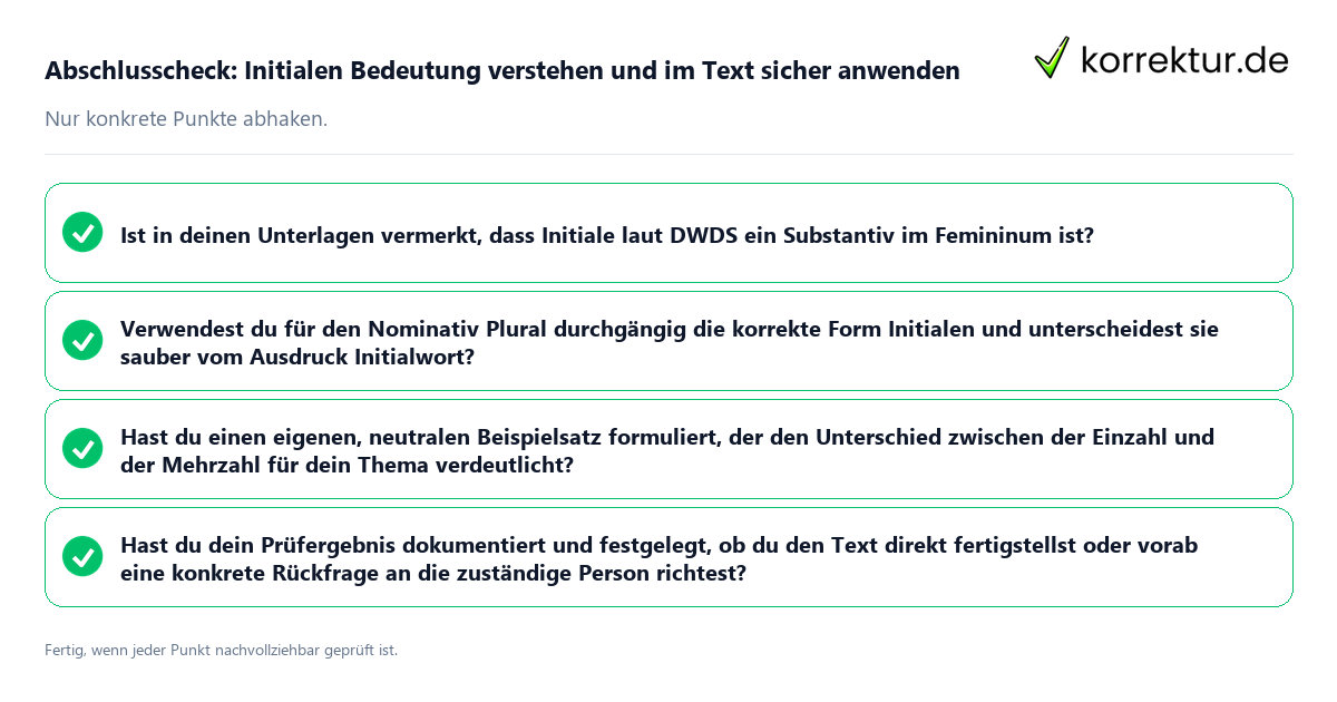 Konkreter Abschlusscheck zu Initialen Bedeutung verstehen und im Text sicher anwenden