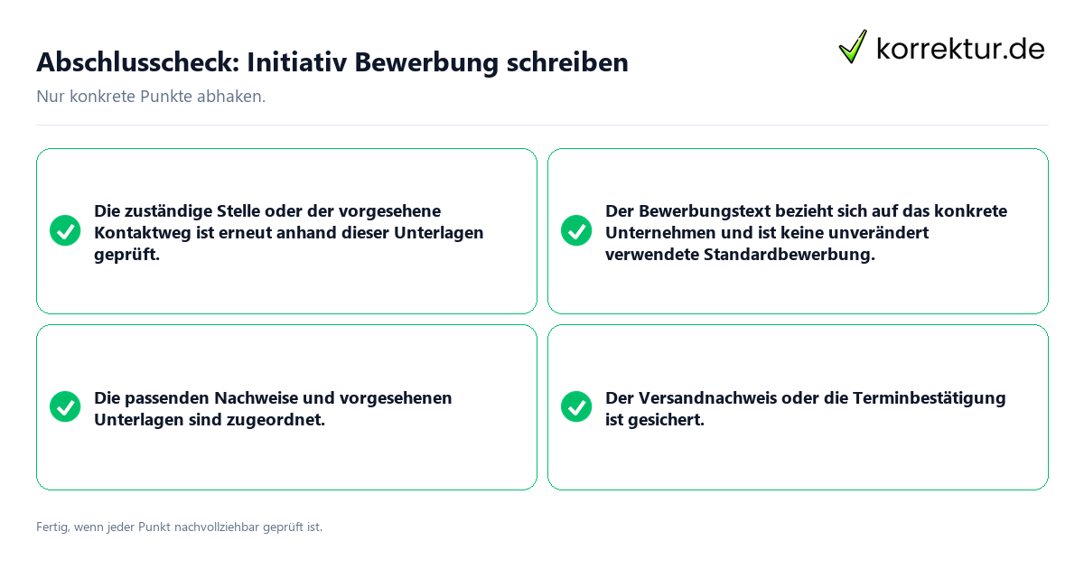 Konkreter Abschlusscheck zu Initiativ Bewerbung schreiben