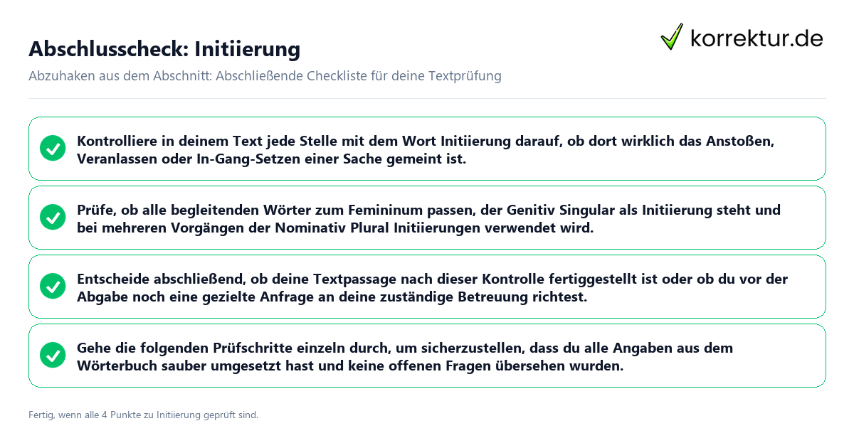 Konkreter Abschlusscheck zu Initiierung