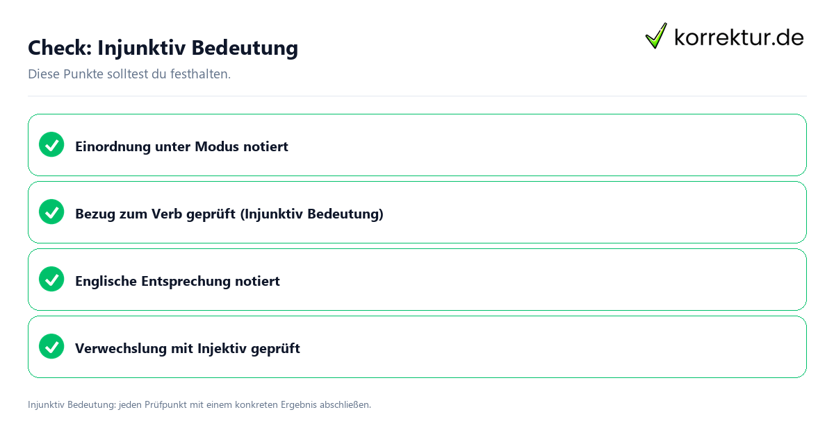 Injunktiv Bedeutung mit einer themenspezifischen Checkliste