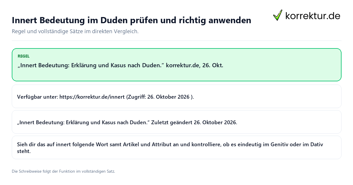 Konkrete Regel und vollständige Beispielsätze zu Innert Bedeutung im Duden prüfen und richtig