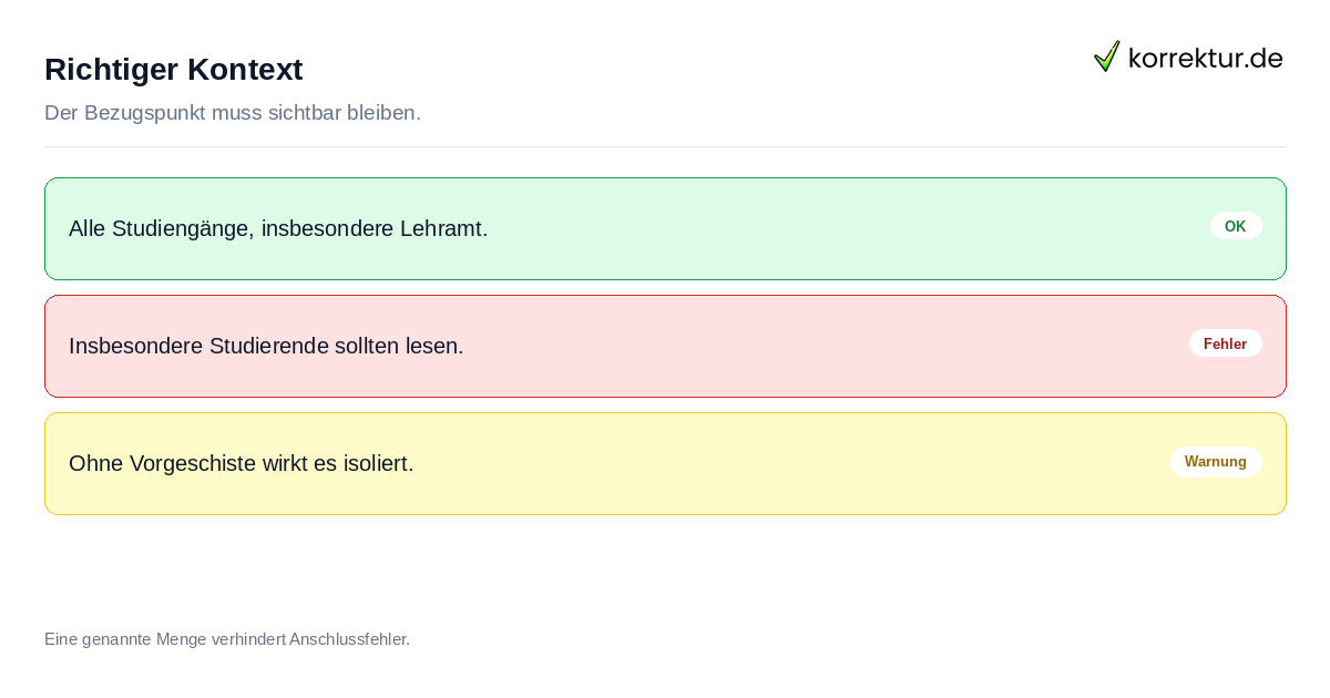 Beispiele für korrekten Einsatz des Begriffs insbesondere im deutschen Text