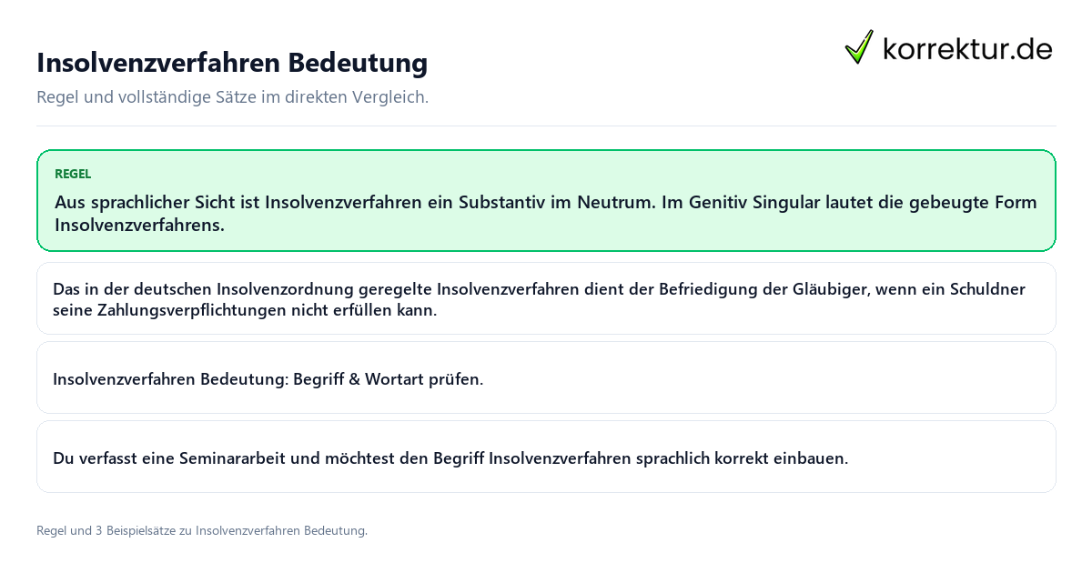 Insolvenzverfahren Bedeutung Konkrete Regel und vollständige Beispielsätze zu Insolvenzverfahren Bedeutung