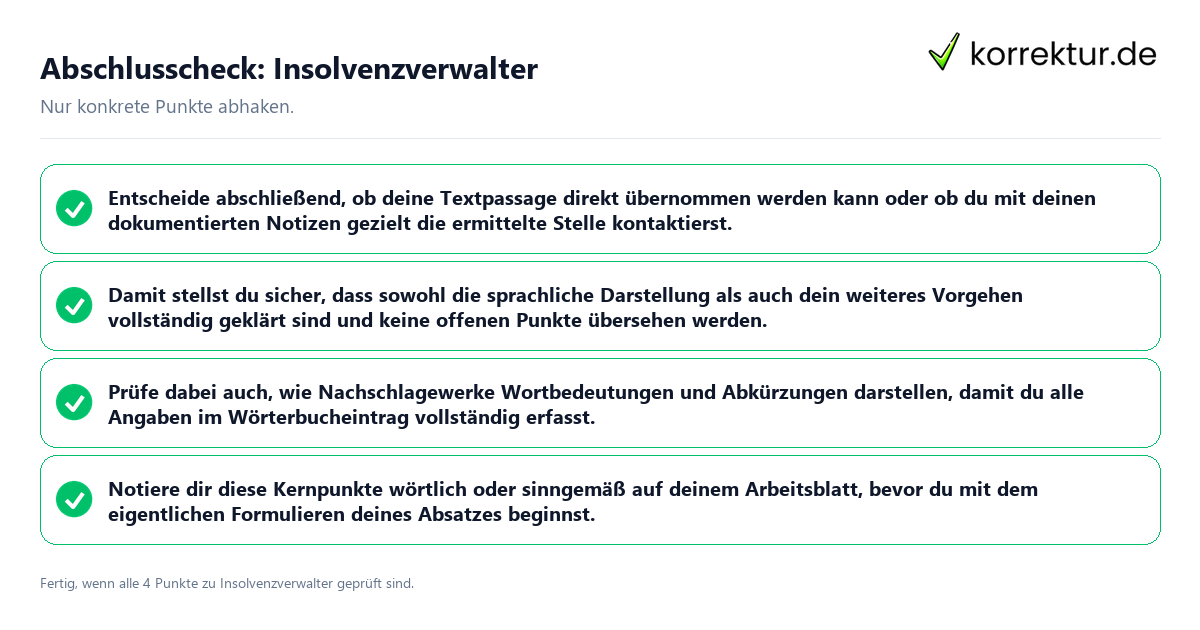 Abschlusscheck: Insolvenzverwalter Konkreter Abschlusscheck zu Insolvenzverwalter