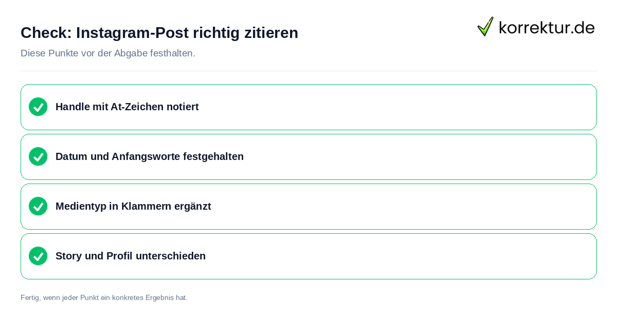 Check: Instagram-Post richtig zitieren Instagram-Post richtig zitieren: Prüfliste mit vier Punkten