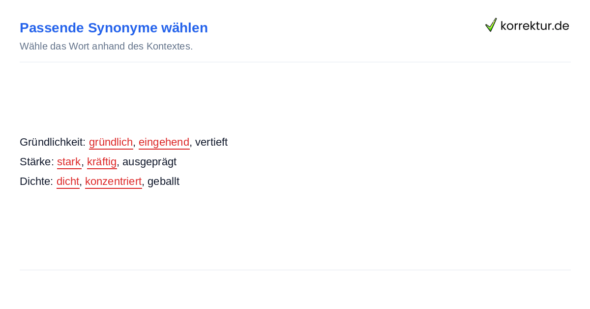 Passende Synonyme wählen Synonyme für intensiv in drei Kategorien