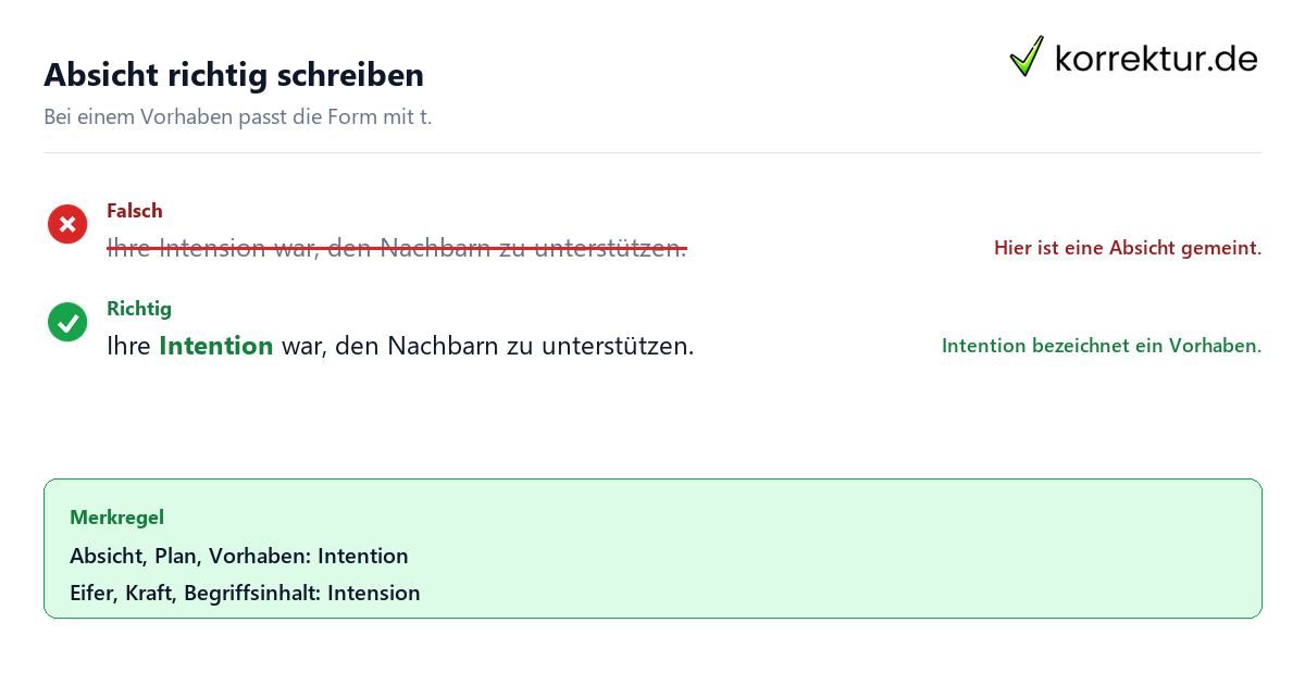 Absicht richtig schreiben Intention oder Intension: falschen Satz richtig schreiben