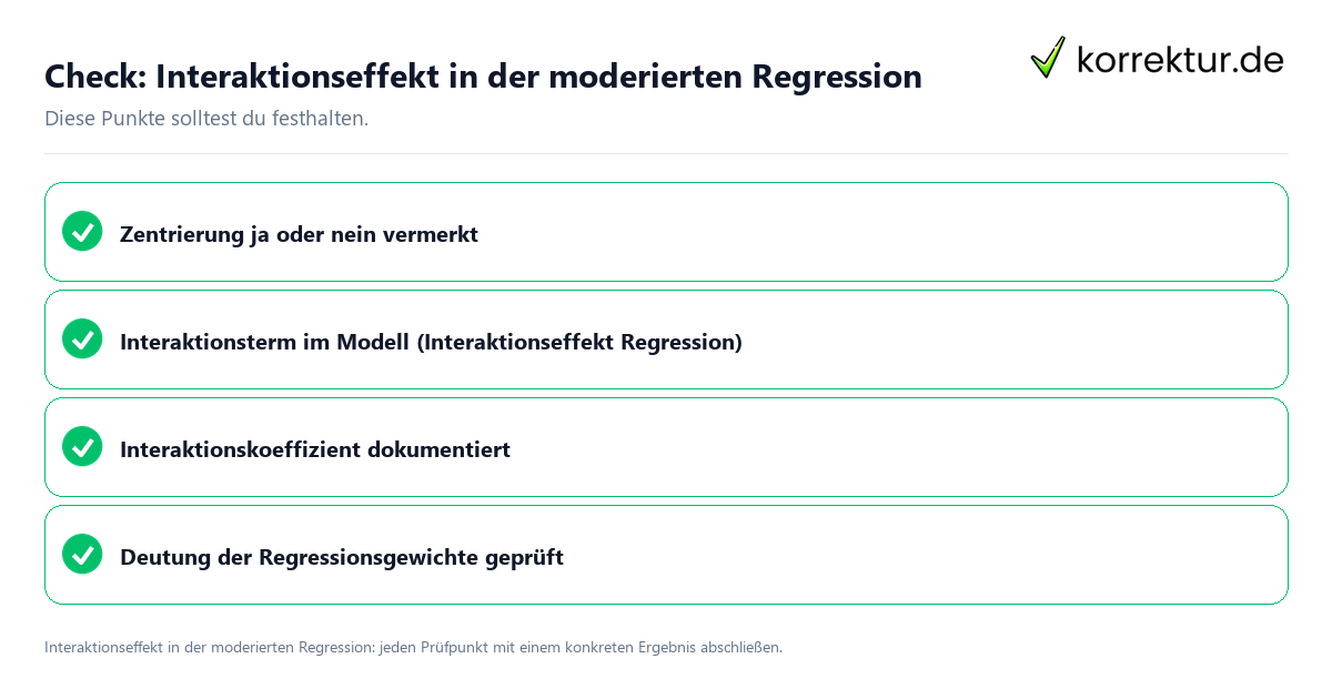 Interaktionseffekt in der moderierten Regression mit einer themenspezifischen Checkliste