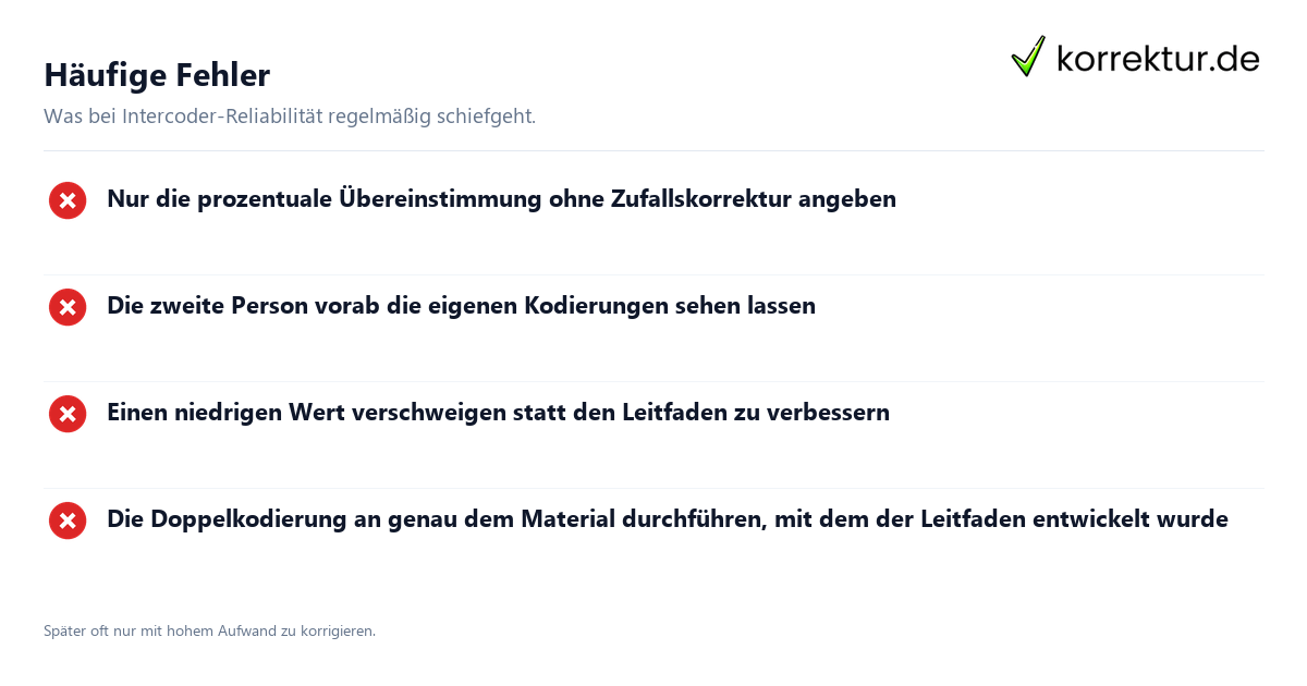 Häufige Fehler Intercoder-Reliabilität prüfen und korrekt berichten: häufige Fehler