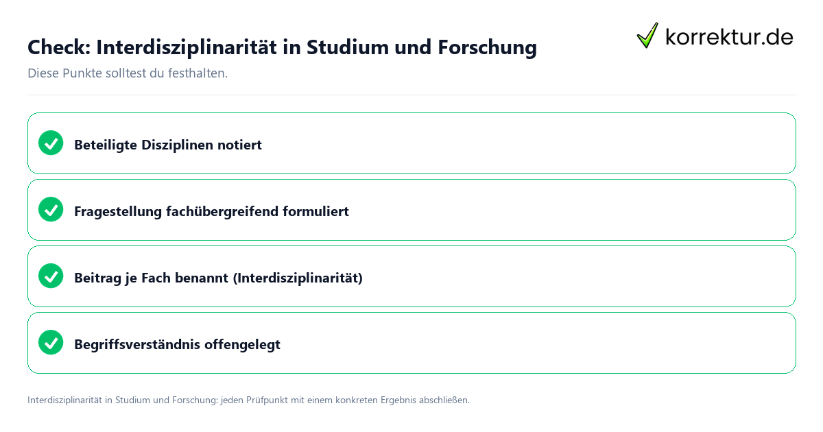 Check: Interdisziplinarität in Studium und Forschung Interdisziplinarität in Studium und Forschung mit einer themenspezifischen Checkliste