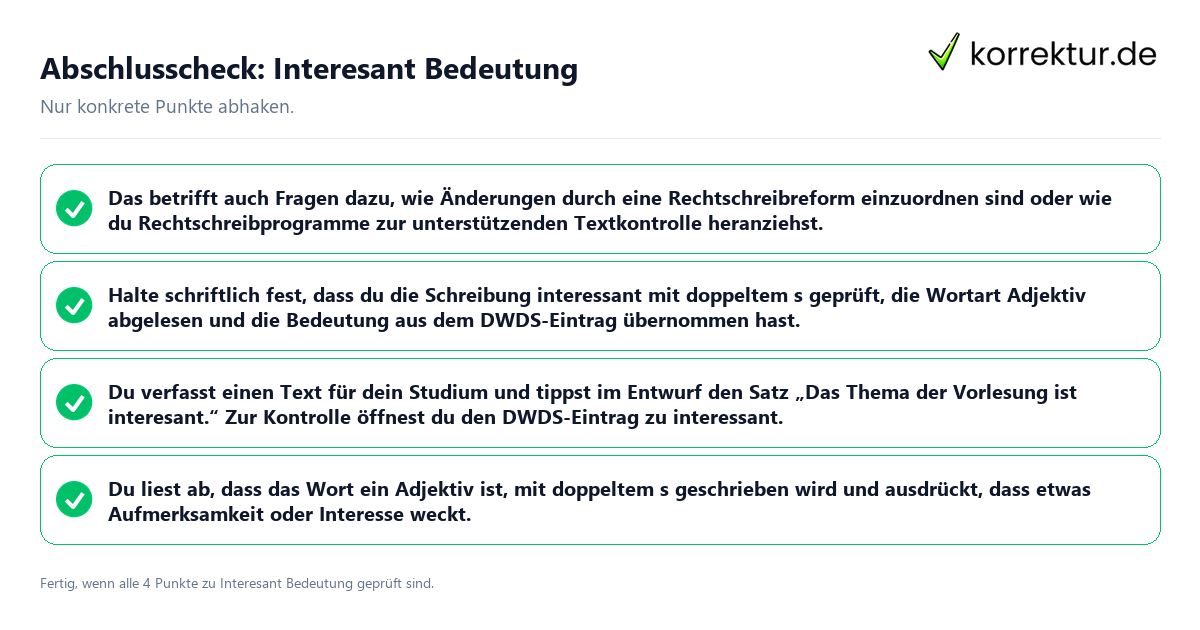 Konkreter Abschlusscheck zu Interesant Bedeutung
