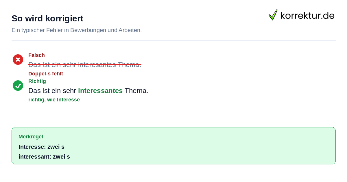 So wird korrigiert Beispiel Interessant oder interesant korrigiert