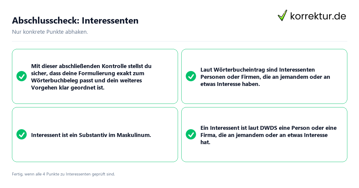 Abschlusscheck: Interessenten Konkreter Abschlusscheck zu Interessenten