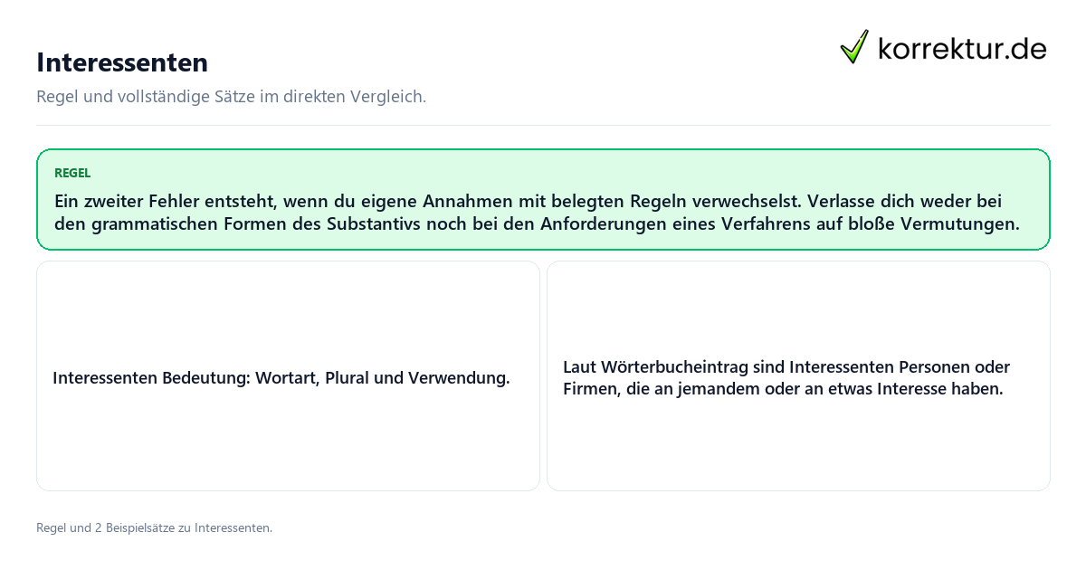 Interessenten Konkrete Regel und vollständige Beispielsätze zu Interessenten