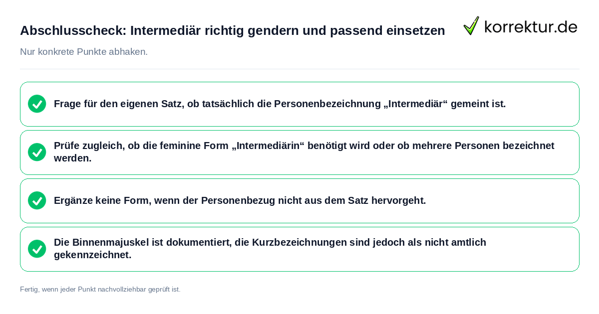 Konkreter Abschlusscheck zu Intermediär richtig gendern und passend einsetzen