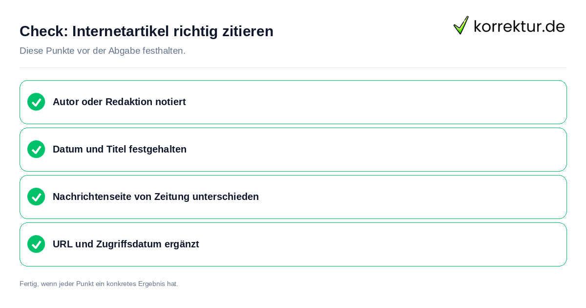 Check: Internetartikel richtig zitieren Internetartikel richtig zitieren: Prüfliste mit vier Punkten