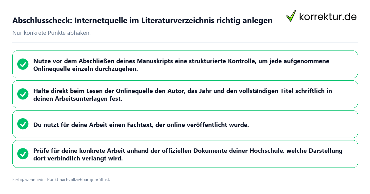 Abschlusscheck: Internetquelle im Literaturverzeichnis richtig anlegen Konkreter Abschlusscheck zu Internetquelle im Literaturverzeichnis richtig anlegen