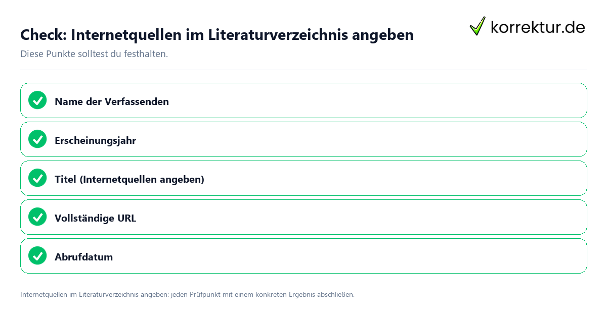 Internetquellen im Literaturverzeichnis angeben mit einer themenspezifischen Checkliste