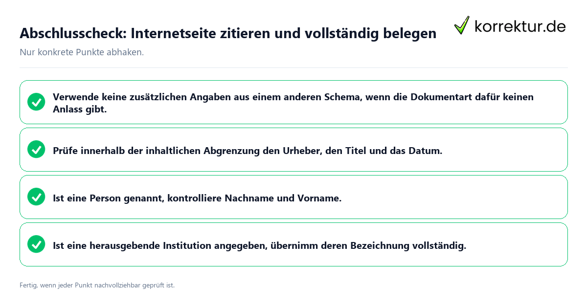 Abschlusscheck: Internetseite zitieren und vollständig belegen Konkreter Abschlusscheck zu Internetseite zitieren und vollständig belegen