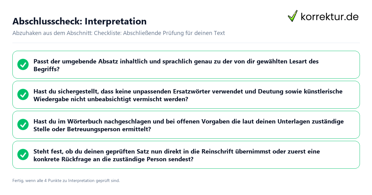 Konkreter Abschlusscheck zu Interpretation