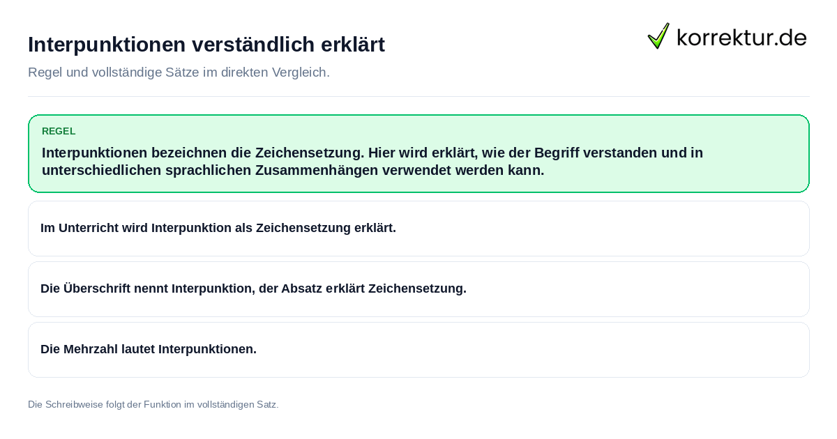 Interpunktionen verständlich erklärt Konkrete Regel und vollständige Beispielsätze zu Interpunktionen verständlich erklärt