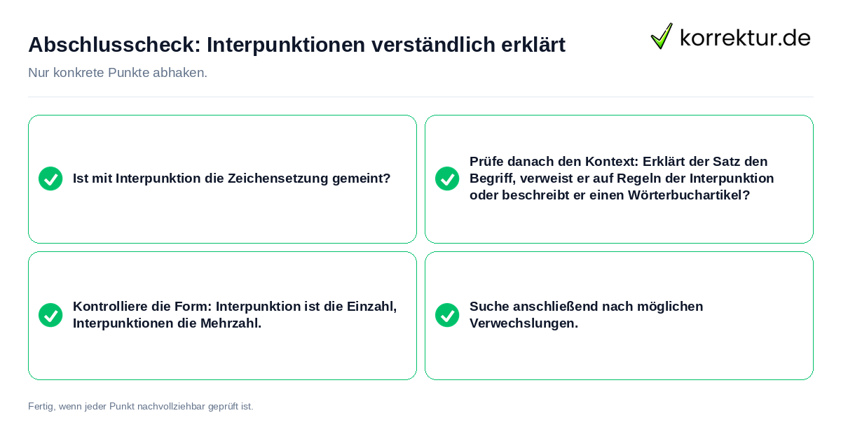 Abschlusscheck: Interpunktionen verständlich erklärt Konkreter Abschlusscheck zu Interpunktionen verständlich erklärt