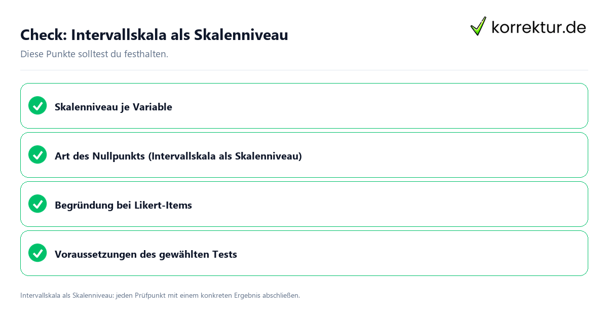 Intervallskala als Skalenniveau mit einer themenspezifischen Checkliste