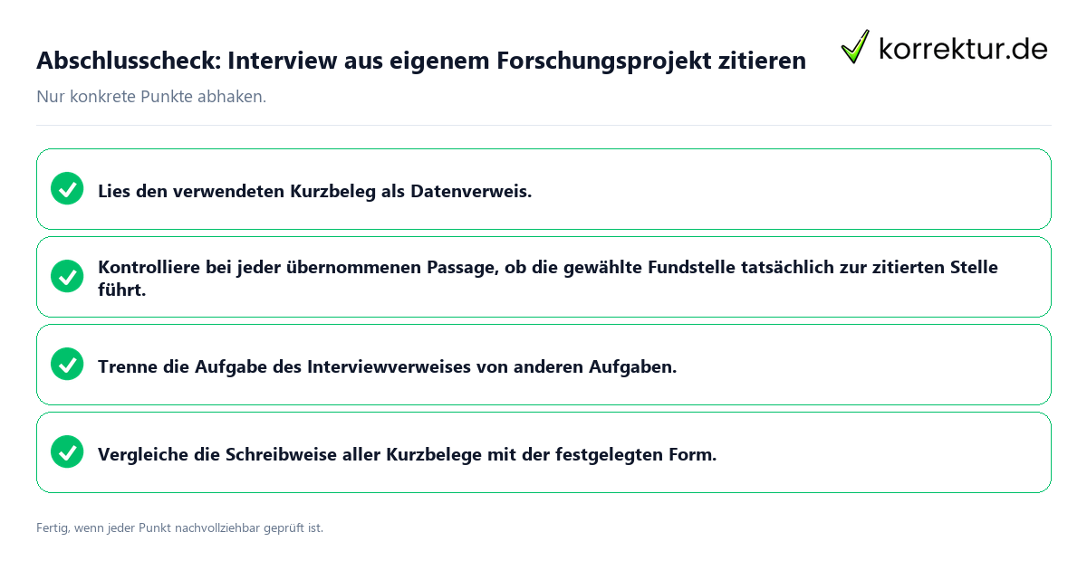 Abschlusscheck: Interview aus eigenem Forschungsprojekt zitieren Konkreter Abschlusscheck zu Interview aus eigenem Forschungsprojekt zitieren