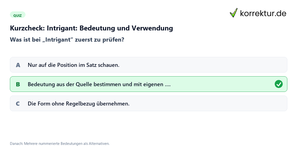 Intrigant: Bedeutung und Verwendung mit einem Kurzquiz zum sinnvollen nächsten Schritt