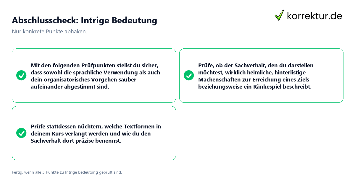 Konkreter Abschlusscheck zu Intrige Bedeutung