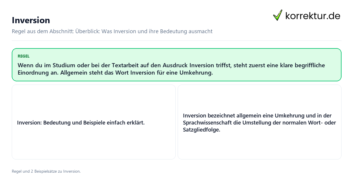 Konkrete Regel und vollständige Beispielsätze zu Inversion