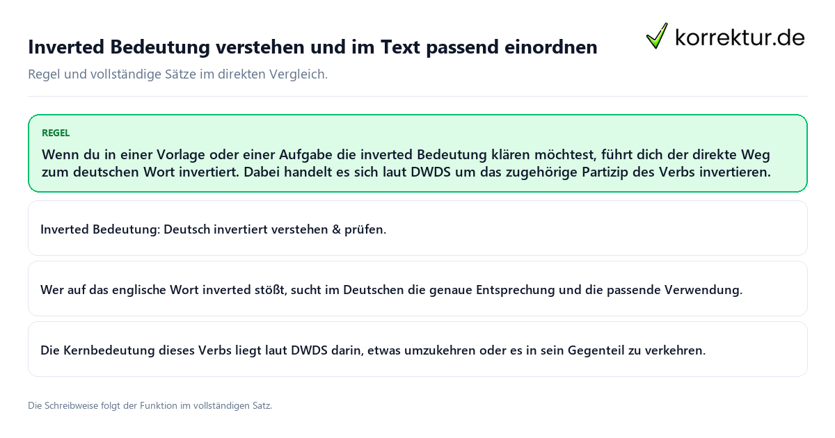 Konkrete Regel und vollständige Beispielsätze zu Inverted Bedeutung verstehen und im Text passend