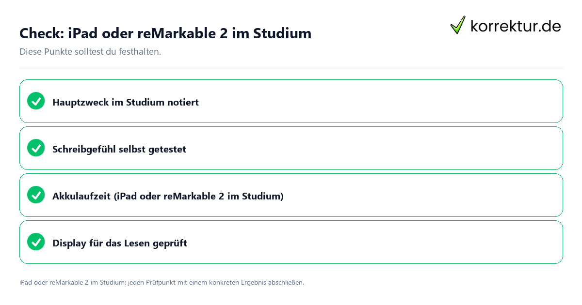 IPad oder reMarkable 2 im Studium mit einer themenspezifischen Checkliste