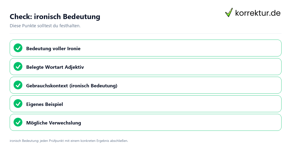 Ironisch Bedeutung mit einer themenspezifischen Checkliste