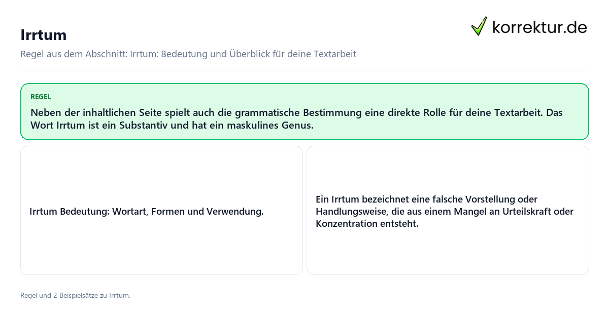 Konkrete Regel und vollständige Beispielsätze zu Irrtum