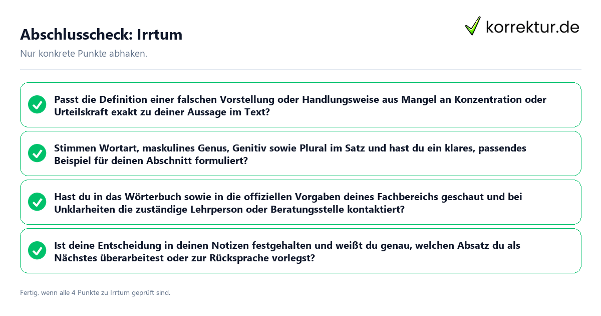 Konkreter Abschlusscheck zu Irrtum
