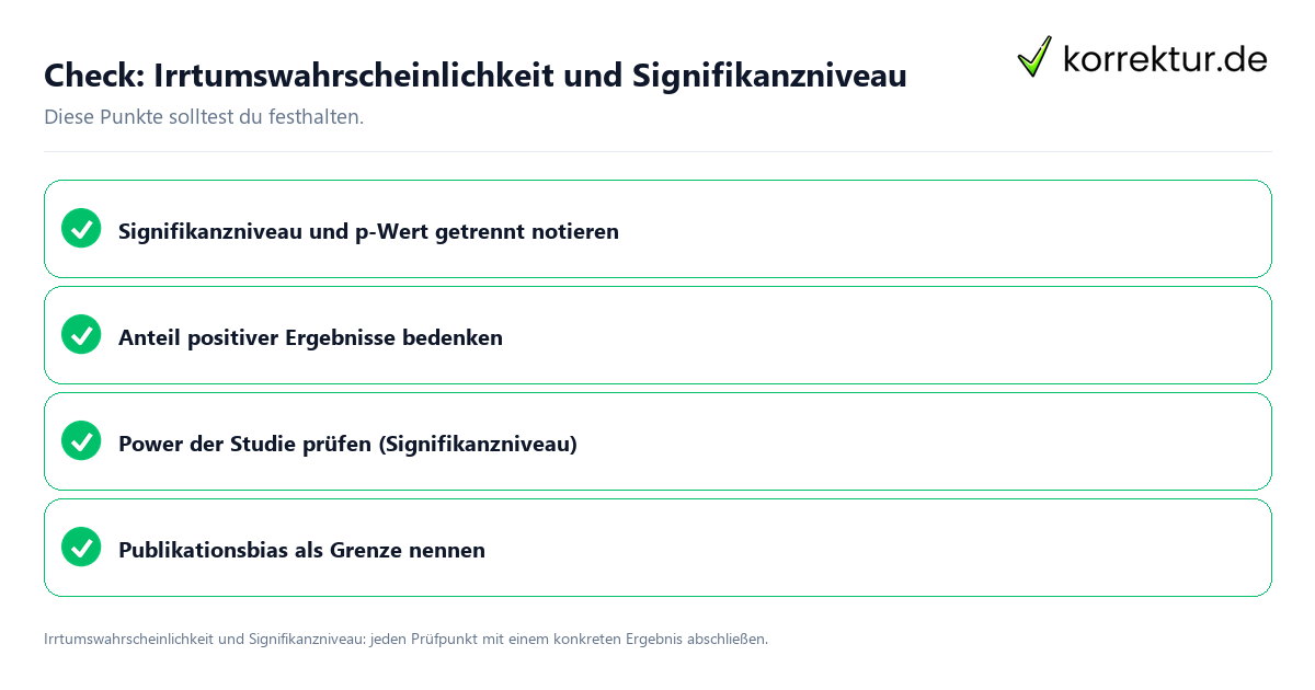 Irrtumswahrscheinlichkeit und Signifikanzniveau mit einer themenspezifischen Checkliste
