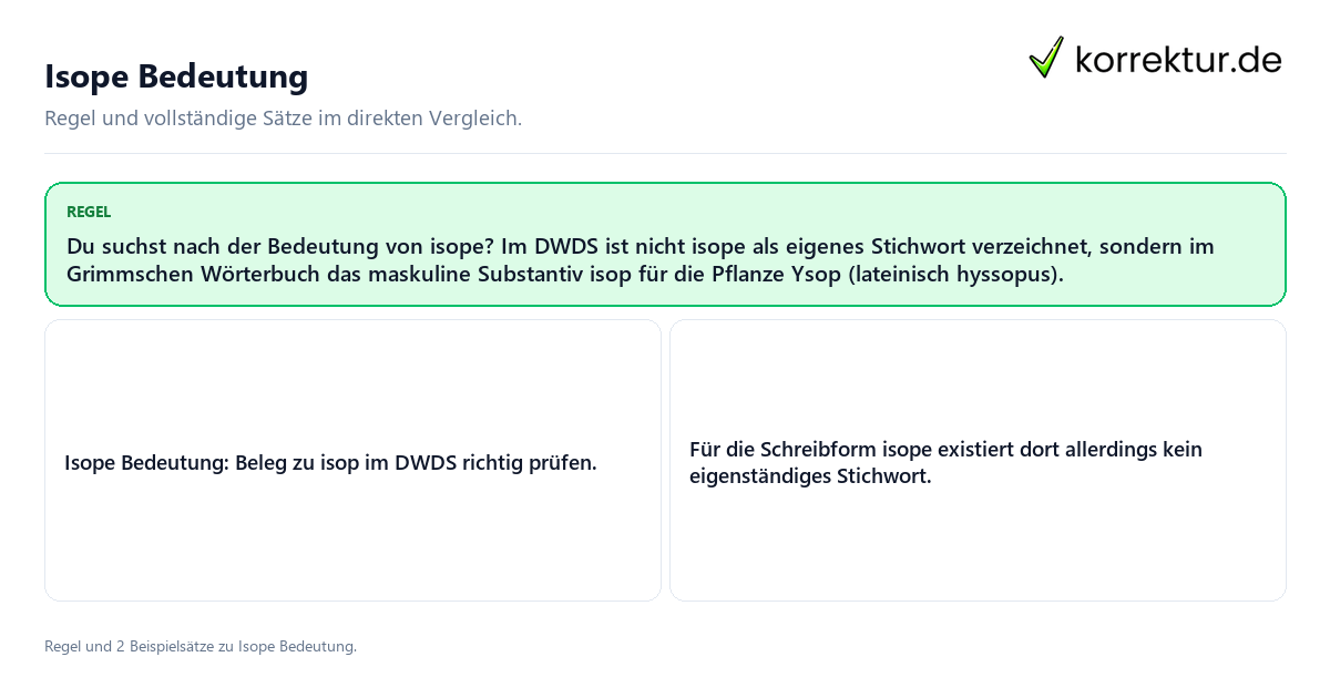 Konkrete Regel und vollständige Beispielsätze zu Isope Bedeutung