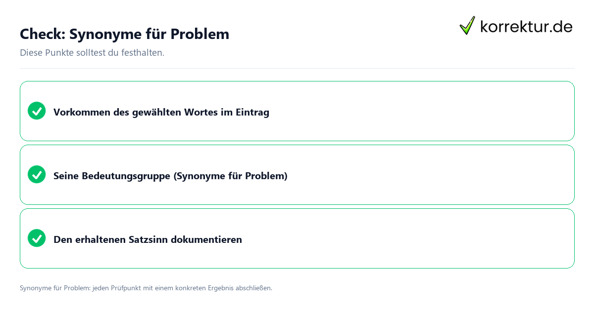 Synonyme für Problem mit einer themenspezifischen Checkliste