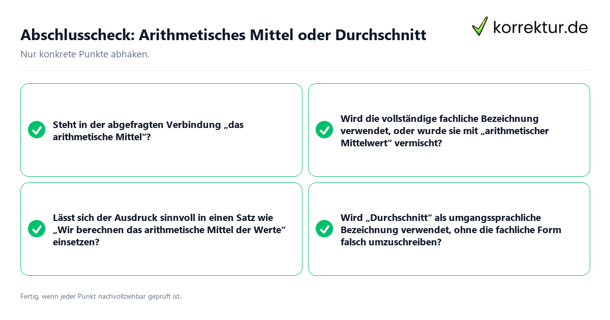 Konkreter Abschlusscheck zu Arithmetisches Mittel oder Durchschnitt