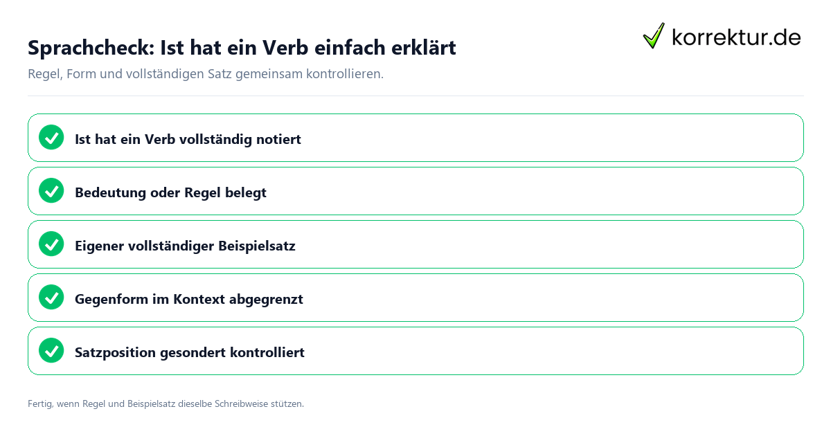 Sprachcheck: Ist hat ein Verb einfach erklärt Konkreter Sprachcheck zu Ist hat ein Verb einfach erklärt mit Regel und vollständigem Beispielsatz