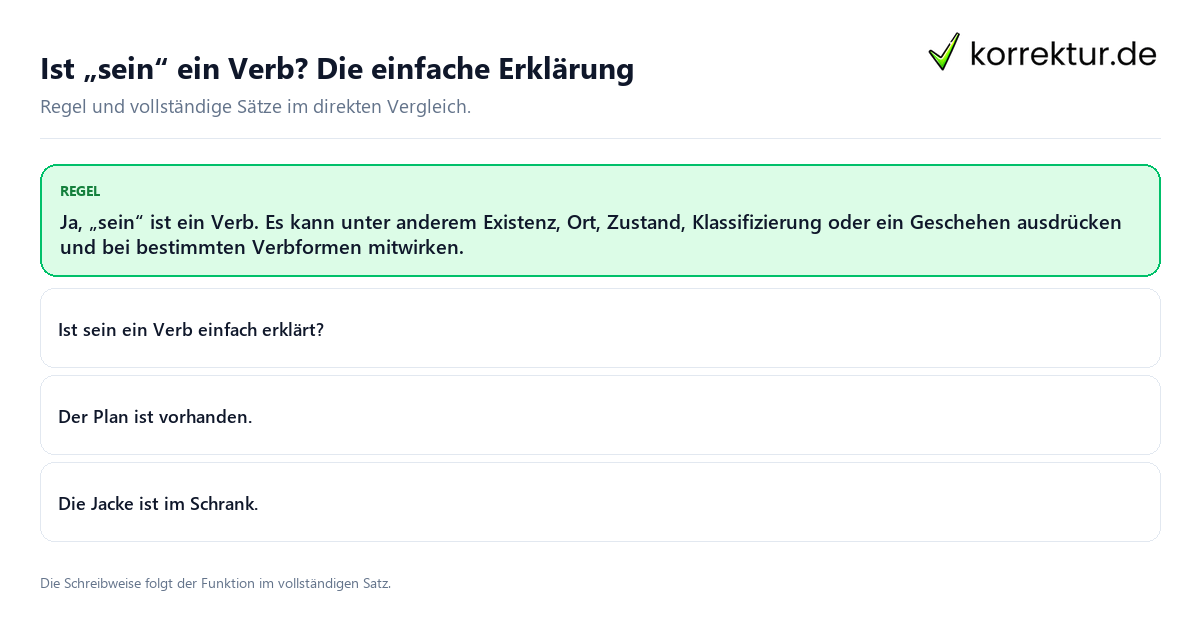 Ist „sein“ ein Verb? Die einfache Erklärung Konkrete Regel und vollständige Beispielsätze zu Ist „sein“ ein Verb? Die einfache Erklärung