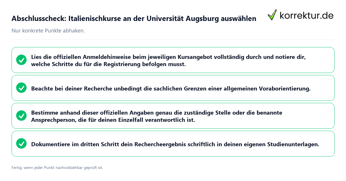 Abschlusscheck: Italienischkurse an der Universität Augsburg auswählen Konkreter Abschlusscheck zu Italienischkurse an der Universität Augsburg auswählen