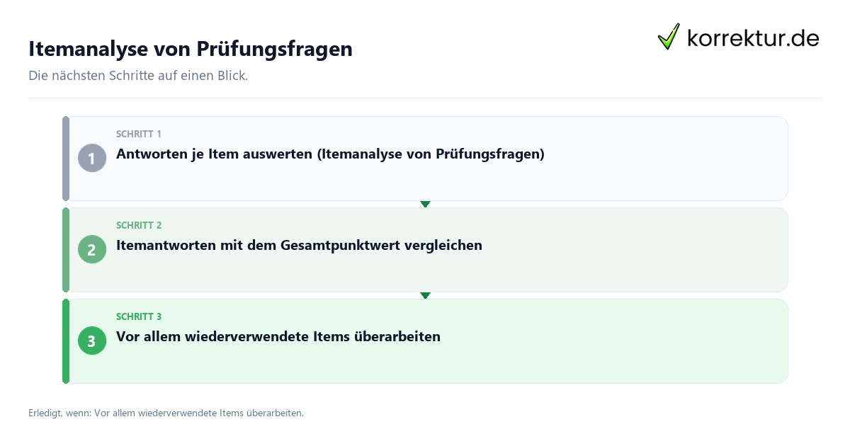 Itemanalyse von Prüfungsfragen Itemanalyse von Prüfungsfragen mit einem Ablauf aus Prüfung, Kontakt und Dokumentation