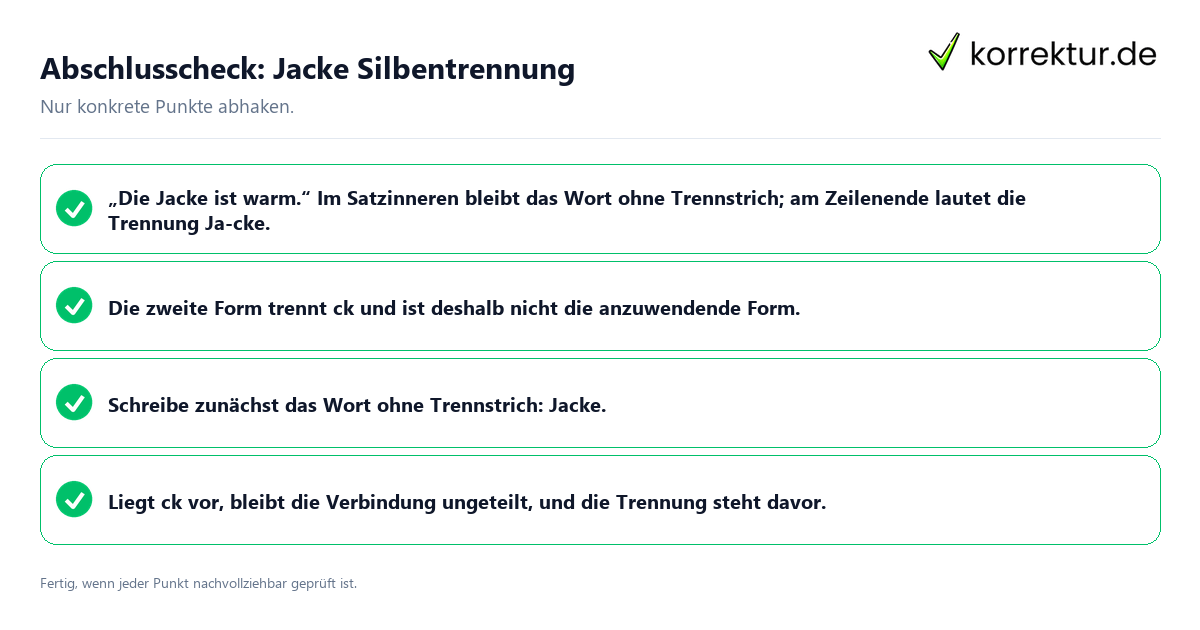 Konkreter Abschlusscheck zu Jacke Silbentrennung