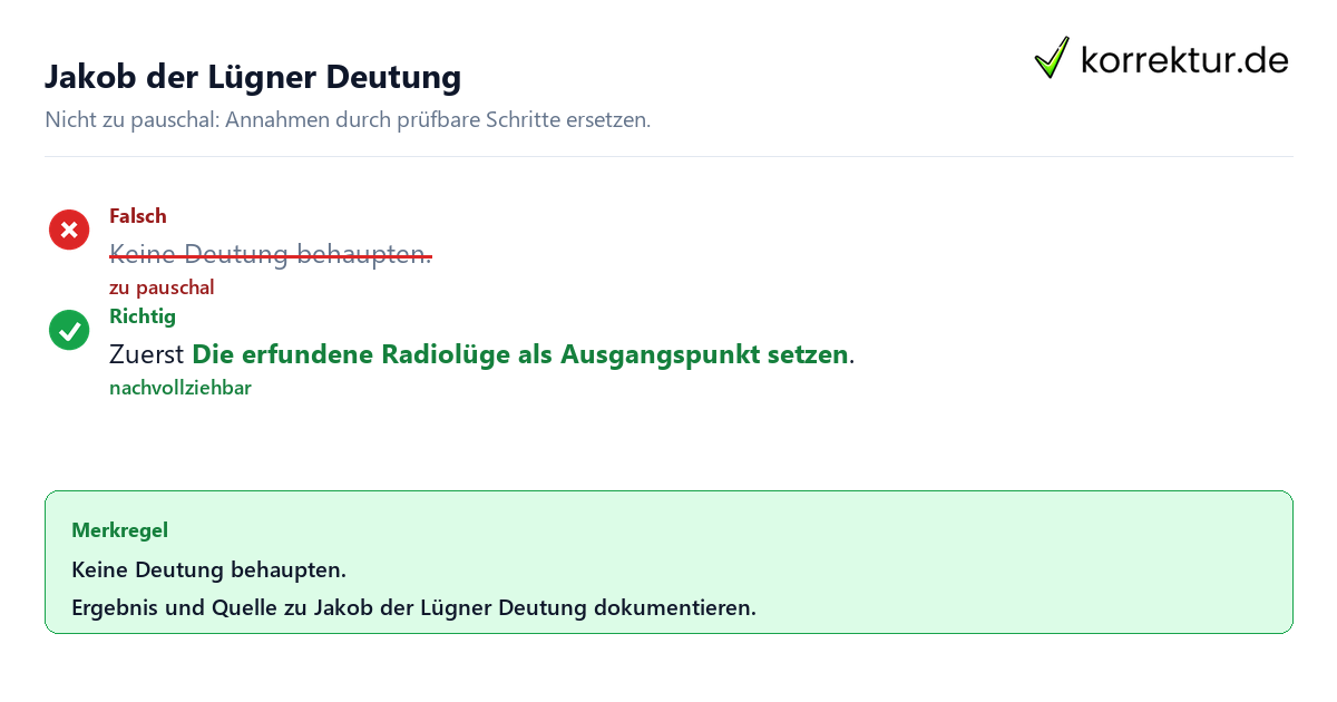 Ungeeignete und belastbare Vorgehensweise bei Jakob der Lügner Deutung