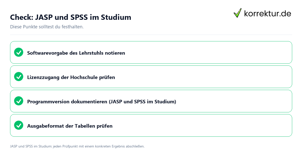 Check: JASP und SPSS im Studium JASP und SPSS im Studium mit einer themenspezifischen Checkliste