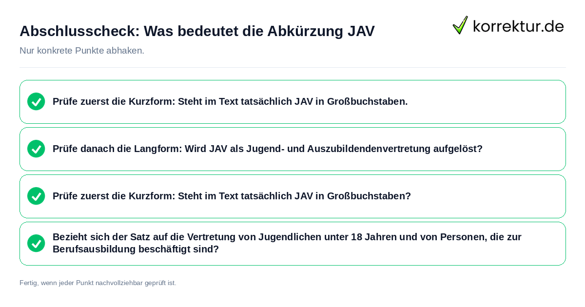 Konkreter Abschlusscheck zu Was bedeutet die Abkürzung JAV