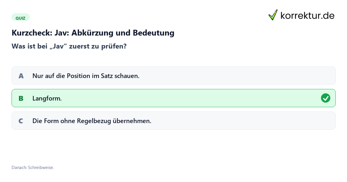 Jav: Abkürzung und Bedeutung mit einem Kurzquiz zum sinnvollen nächsten Schritt