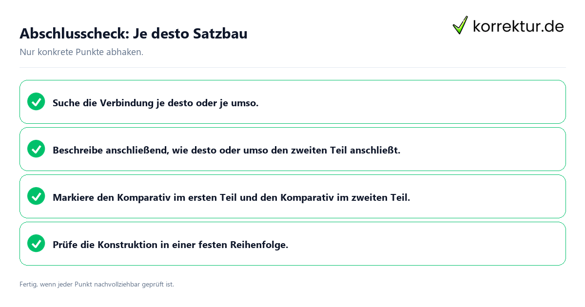 Konkreter Abschlusscheck zu Je desto Satzbau